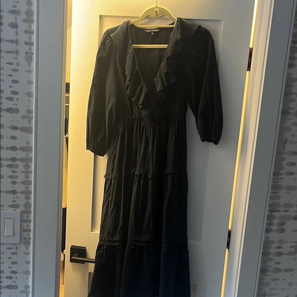 Tara Jarmon Navy Tiered Ruffled Midi Dress